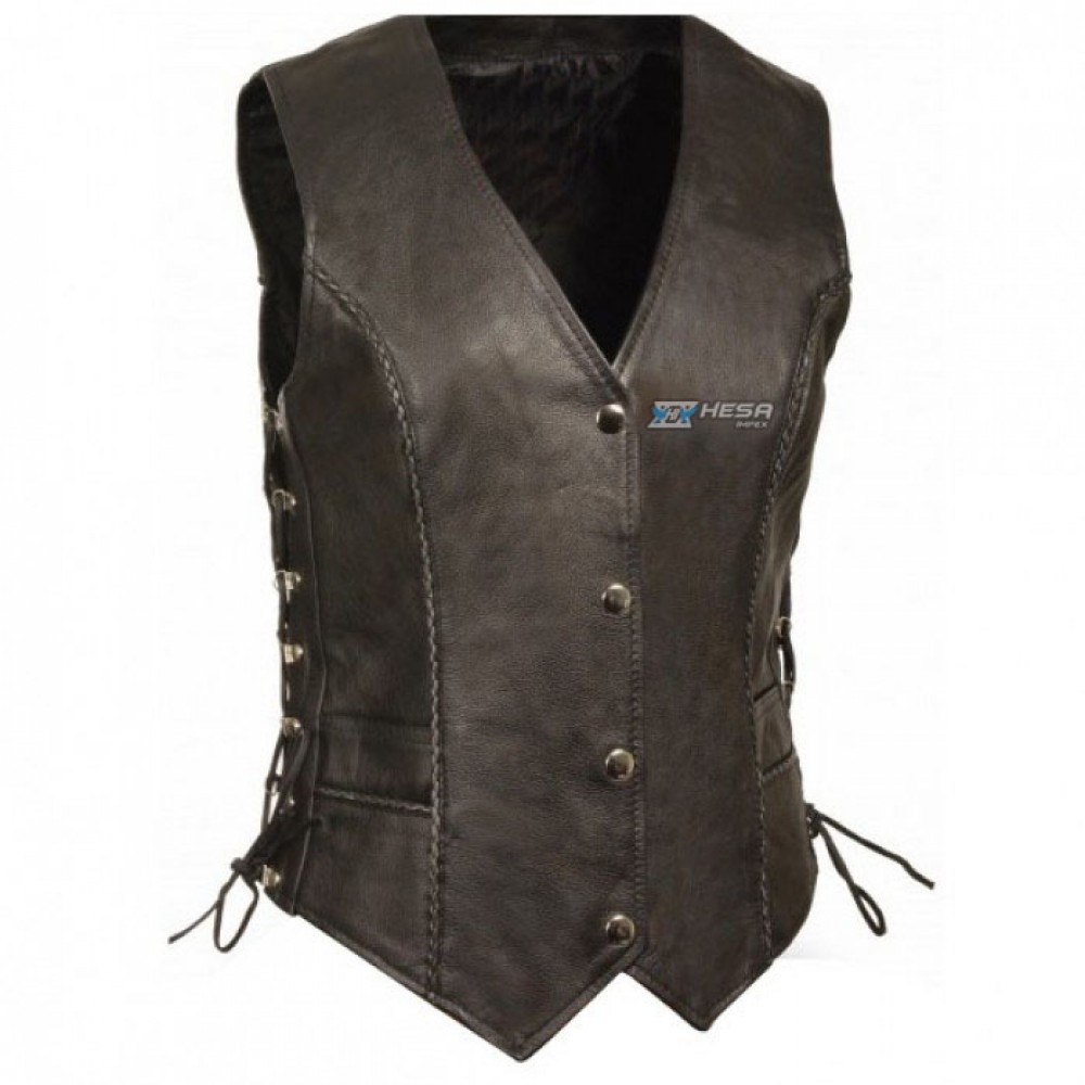 Motorbike Leather Women Vest